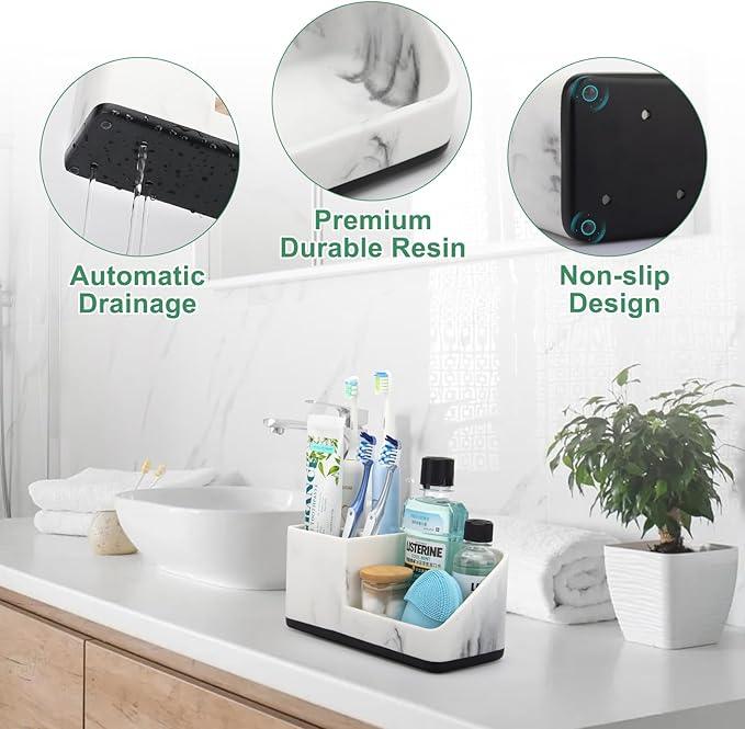 PARKMANI Marble Bathroom Counter Organizer, Kids Electric Toothbrush and Toothpaste Holders for Bathroom Organizers and Storage (Marble) - ModernBath