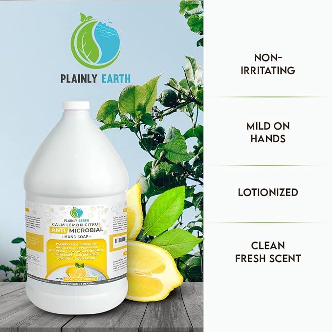 Plainly Earth Antimicrobial Liquid Hand Soap (1 US Gallon) - Antibacterial Soap Refill - Hand Soap Refill Bottle - Cruelty Free Moisturizing Soap, Calm Lemon Citrus - ModernBath