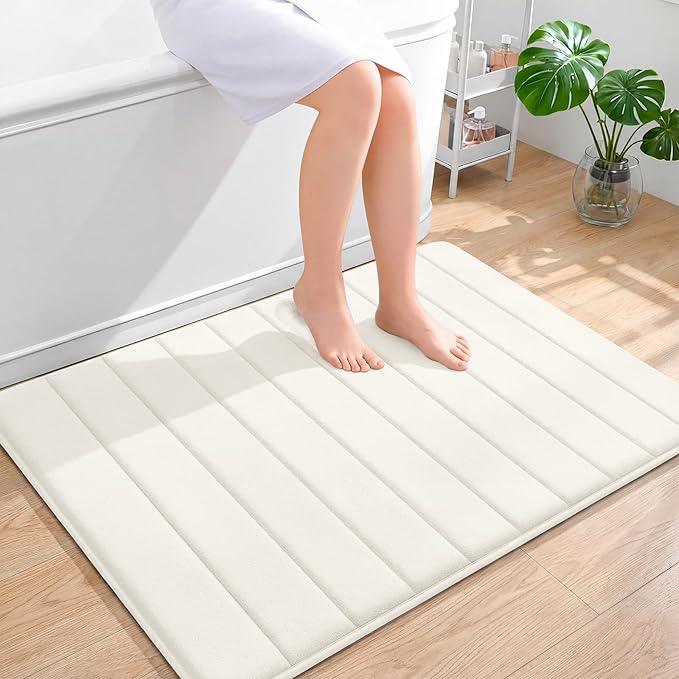 OLANLY Memory Foam Bath Mat 40x32, Super Soft Absorbent Bathroom Rugs, Quick Dry, Machine Washable Shower Floor Rugs, Bathmat Carpet, Bathroom Home Decor Accessories, Ivory - ModernBath
