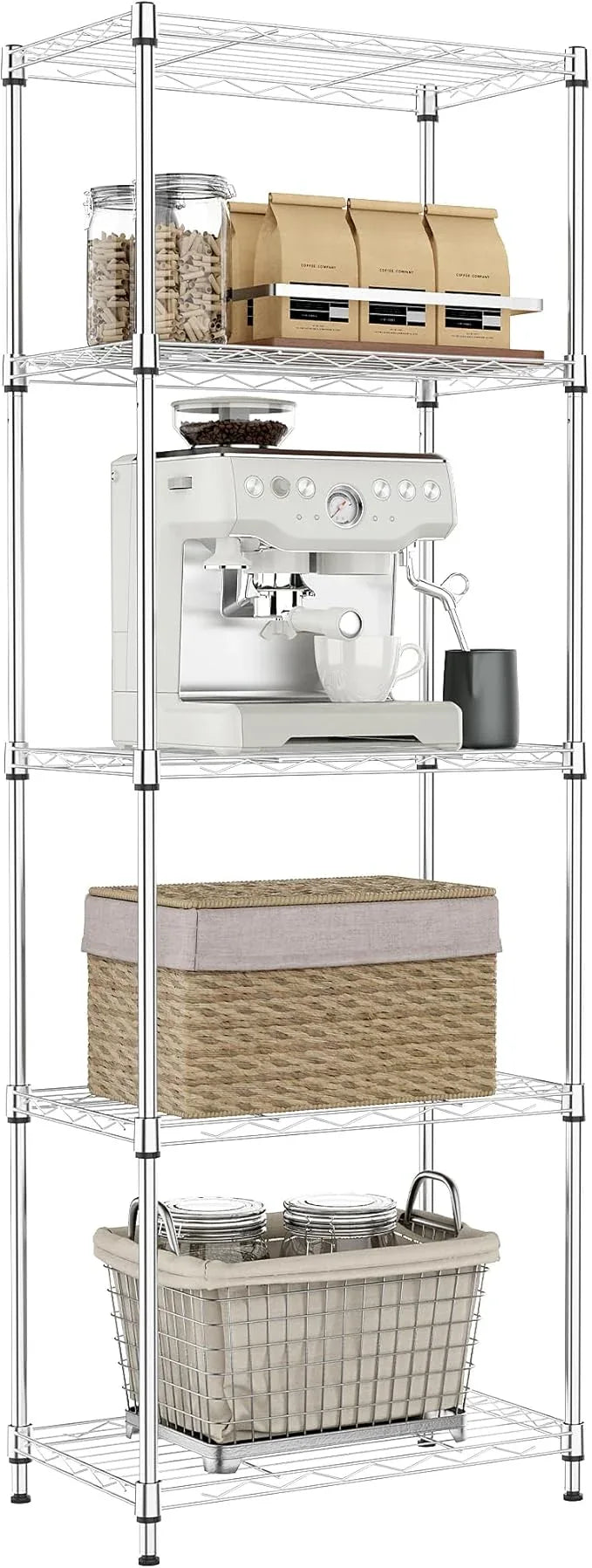 IZEUK 5 Tier Metal Wire Shelf Unit, Chrome Storage Rack Organizer for Kitchen, Bedroom, Living Room or Laundry Room, 17.7" W x 11.8" D x 55.0" H - ModernBath