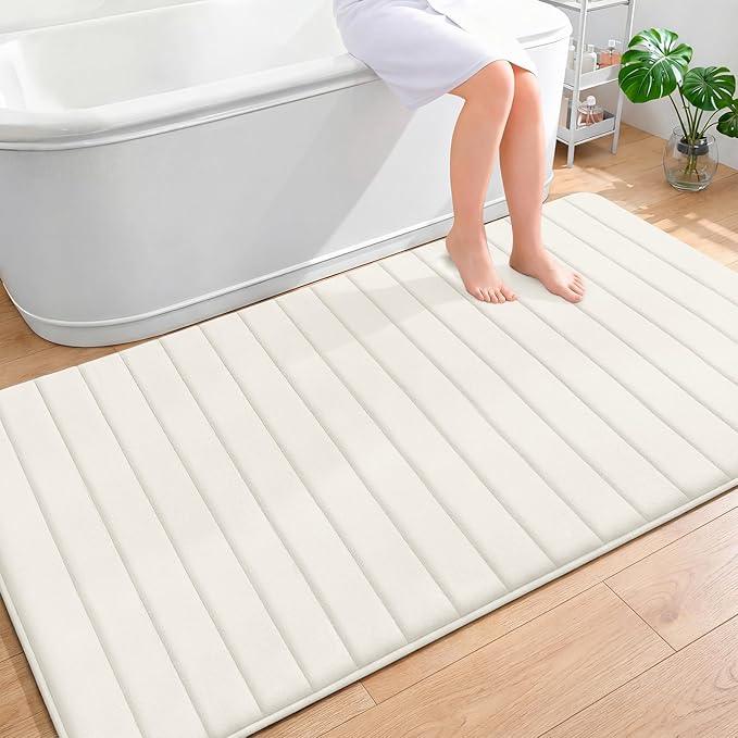 OLANLY Memory Foam Bath Mat 70x46, Super Soft Absorbent Bathroom Rugs, Quick Dry, Machine Washable Shower Floor Rugs, Bathmat Carpet, Bathroom Home Decor Accessories, Ivory - ModernBath