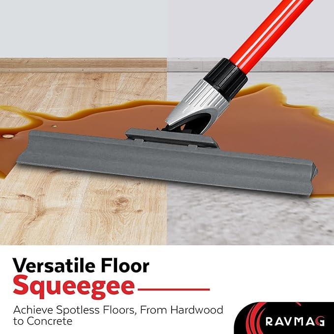 Silicone Floor Squeegee with 55-Inch Long Handle, 12-Inch Single Cast Silicone Blade, 360° Swivel Joint - Multifunction Floor Squeegee for Garage, Concrete Floor, Shower Floor, Glass Windows - ModernBath