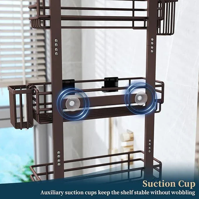 Consumest Over The Door Shower Caddy - 5 Tier Adjustable Shower Organizer Hanging with 2 Toothbrush Holders & 4 Hooks, Rustproof Organizer Shelf, Storage Rack for Bathroom, Bronze - ModernBath