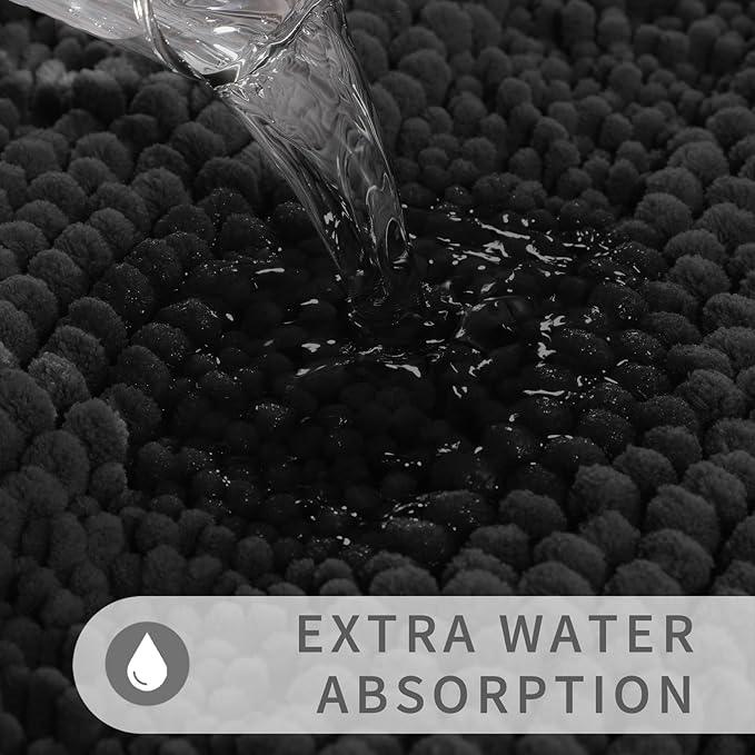 Yimobra Toilet Rugs U Shaped Washable 24 x 20, Non Slip and Super Absorbent Toilet Mat, Quick Dry, Ultra Luxury Microfiber Chenille Plush Fluffy Contour Bath Rugs for Toilet Base, Black - ModernBath