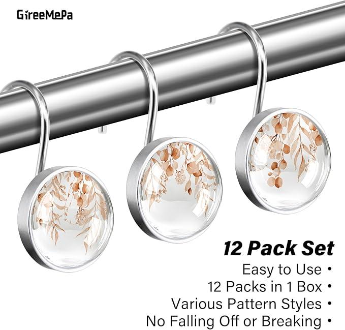 12 Pcs Orange Eucalyptus Decorative Shower Curtain Hooks Rustproof Stainless Steel Shower Rings Hanger for Modern Living Room Bedroom Bathroom Decor - ModernBath