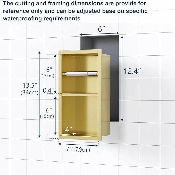 Recessed Toilet Paper Holder, 304 Stainless Steel Bathroom Toilet Paper Holder with Storage, in Wall Tissue Toilet Roll Holder, Brushed Golden - ModernBath