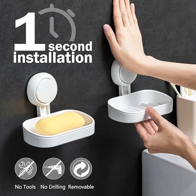 LEVERLOC Soap Holder Suction Cup for Shower, 2 Pack Bar Soap Dish Holder for Shower Wall Mounted NO-Drilling, Plastic Self Draining Removable Vacuum Suction for Bathroom Bathtub Sink - ModernBath