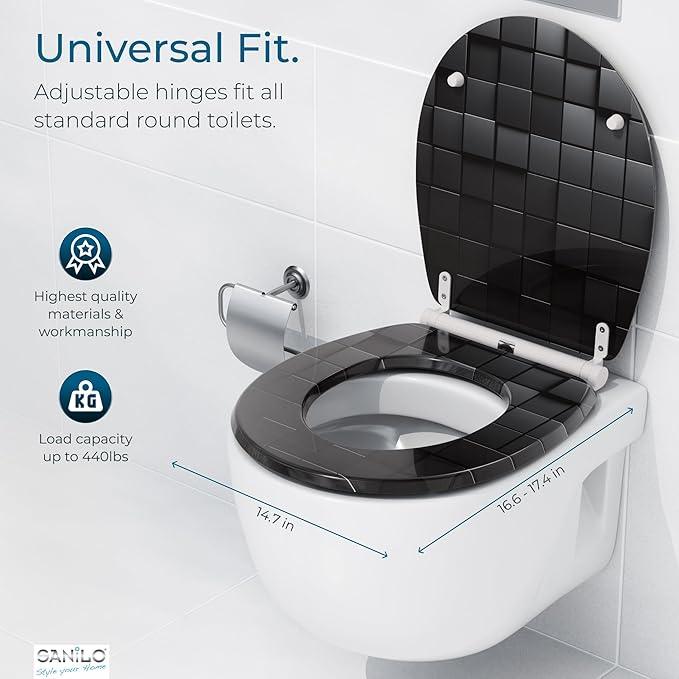 Sanilo Wooden Toilet Seat with Quick Release & Soft Close [ROUND] - Decorative & Slow Close Molded Wood Seat - With One Click for Easy Installation & Cleaning - With Adjustable Fit (Cube) - ModernBath