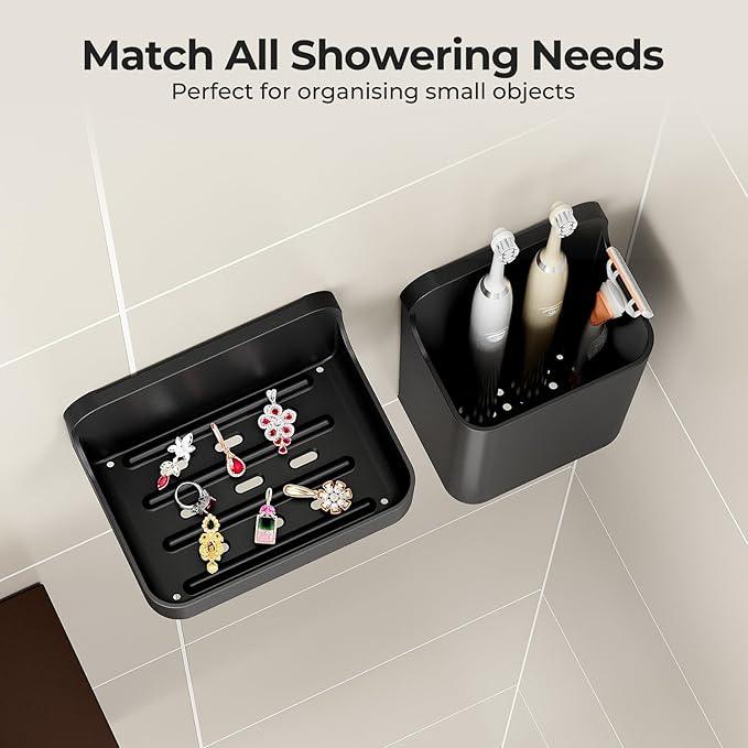 Orimade Shower Caddy 4-Pack, No-Drill Adhesive Shelves for Bathroom, Rustproof ABS Storage Organizer Set, Black - ModernBath