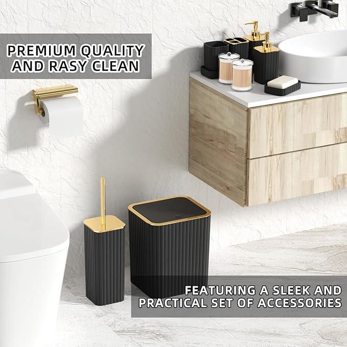 XLHOMO Bathroom Set - 26PC Bathroom Set with Shower Curtain and Rugs, Bathroom Accessory Set, Black Bathroom Accessories Set, Trash Can & Soap Dispenser - ModernBath