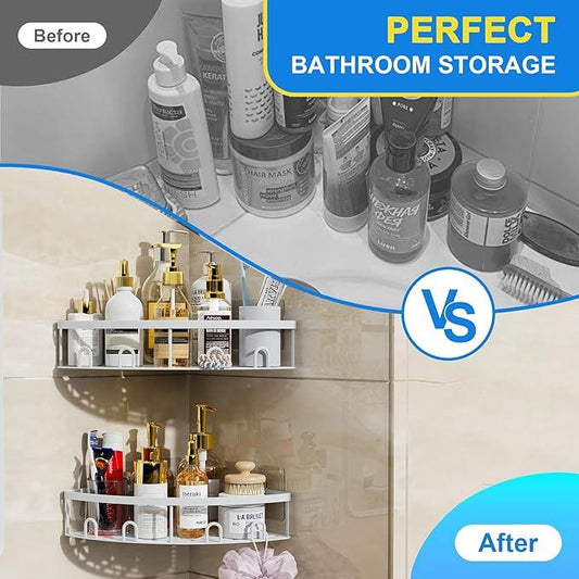 Corner Shower Caddy, 2 Pack Adhesive Bathroom Shower Corner Organizer Shelf, No Drilling Rustproof Wall Mounted Shower Storage Rack Shampoo Holder Organizer (White) - ModernBath