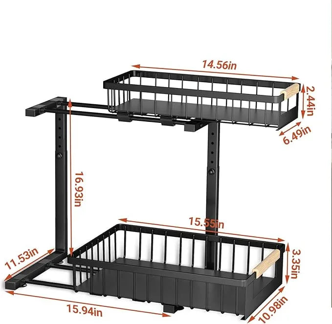 Under Sink Organizer 2-Pack Pull out Cabinet Organizer 2 Tier Metal Shelf Undersink Rack for Kitchen Bathroom Pantry Cabinet Organization and Storage, Black - ModernBath