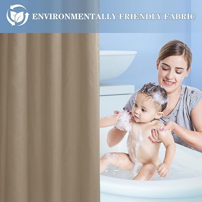 Nasitos Fabric Shower Curtain or Liner 4 Pack - W72 x H72 - Hotel Quality & Water Resistant Cloth Shower Liner for Bathroom, Machine Washable, Standard Size (Khaki, Include 8 Magnets) - ModernBath