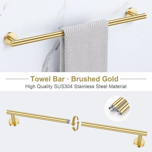 Lairuier Brushed Gold Bathroom Hardware Set, 10-Piece Towel Bar Set SUS304 Stainless Steel Bathroom Hardware Accessories Set Round Towel Holder Set Wall Mounted - ModernBath