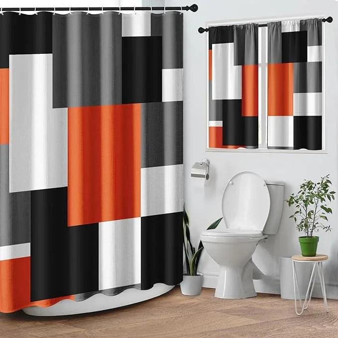 Culudea Geometric Orange White Shower Curtain Set, Black and Gray Modern Bathroom Window Waterproof Shower Curtain Set for Bathroom Decor - ModernBath