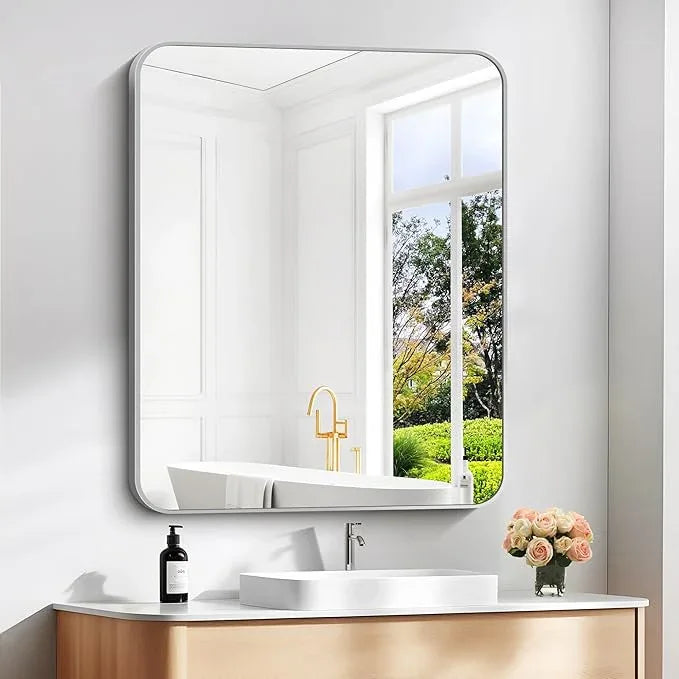 DESBING 30" x 36"Bathroom Mirror, Silver Wall Mirror with Metal Frame, Decorative Rectangular Vanity Mirror for Bedroom Bathroom Living Room Entryway (Horizontal/Vertical) - ModernBath