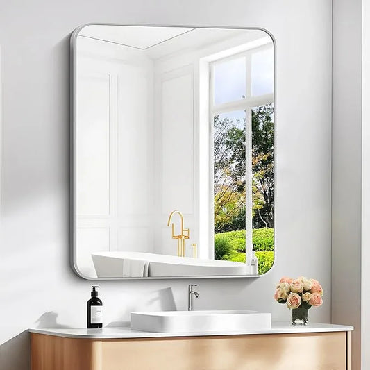 DESBING 30" x 36"Bathroom Mirror, Silver Wall Mirror with Metal Frame, Decorative Rectangular Vanity Mirror for Bedroom Bathroom Living Room Entryway (Horizontal/Vertical) - ModernBath