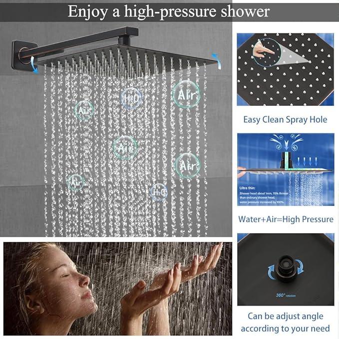 YCAIKOI Shower Faucet Set 16 Inch Wall Mount Rain Shower System, All Metal Shower Fixtures - Oil Rubbed Bronze - ModernBath