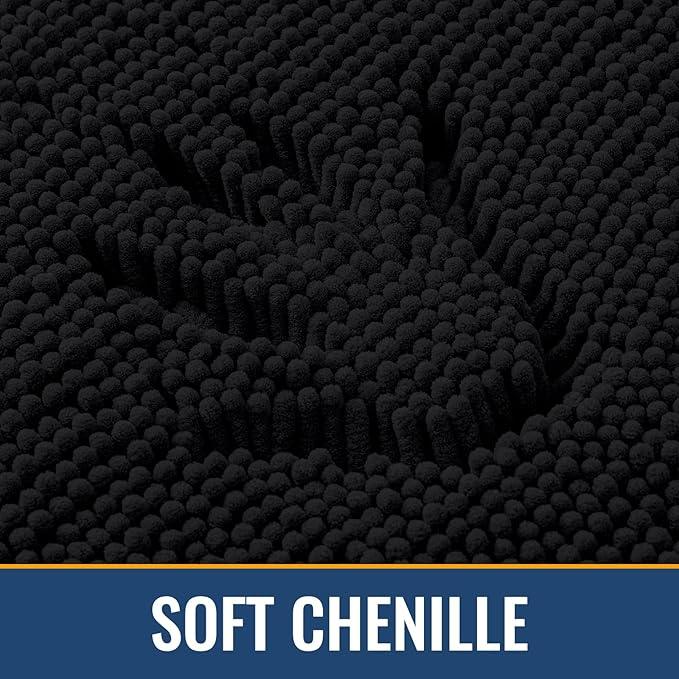 Arotive Bathroom Rugs 70x24, Extra Soft Absorbent Shaggy Chenille Bath Rugs, Machine Washable Rubber Backing Non-Slip Bath Mats for Bathroom Floor Tub and Shower, Home Decor Accessories, Black - ModernBath