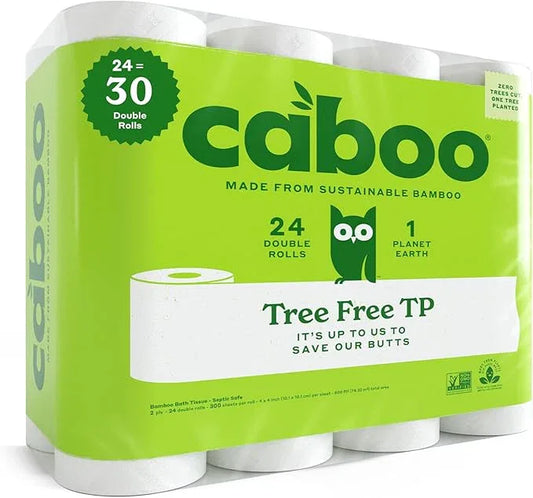 Caboo Tree Free Toilet Paper, Septic Safe Toilet Tissue, Chemical Free, Non Toxic, 2 Ply Bathroom Toilet Paper | Pack of 24 Double Rolls, 300 Sheets Per Roll - ModernBath