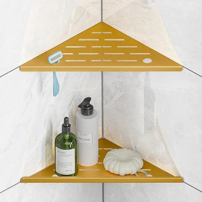 Shower Corner Shelf with Razor Hole,Modern Style Shower Caddy, Sturdy 304 Stainless Steel Shower Organizer,No Drilling Bathroom Corner Shelf for Tile Wall Gold 2 Pack-10 - ModernBath