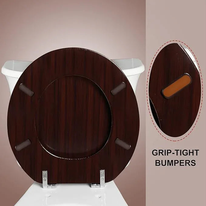 Round Toilet Seat Molded Wood Toilet Seat with Zinc Alloy Hinges, Easy to Install also Easy to Clean, Anti-pinch Wooden Toilet Seat by Angol Shiold (Round, Dark Brown) - ModernBath