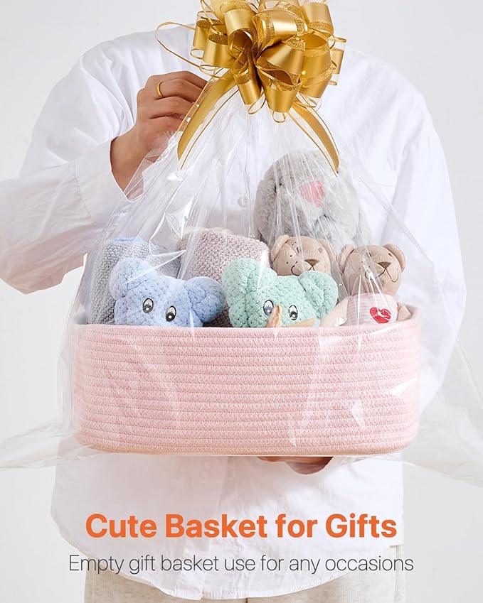 Small Woven Basket, 13.5 x 9.5 x 5 Inches, Storage Basket for Organizing, Cute Small Rope Shelf Closet Cube Storage Bins Baskets for Shelves, Dog Toy Gift Baskets Empty, 3 Pack Light Pink - ModernBath