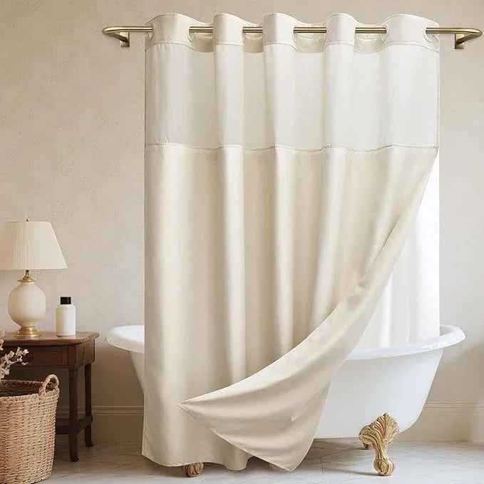 WONICY Long No Hook Shower Curtain with Snap in Liner, Polyester Textured Shower Curtain with Liner Set, Waterproof Washable Hotel Style Shower Curtains for Bathroom, 71Wx80H, Cream - ModernBath