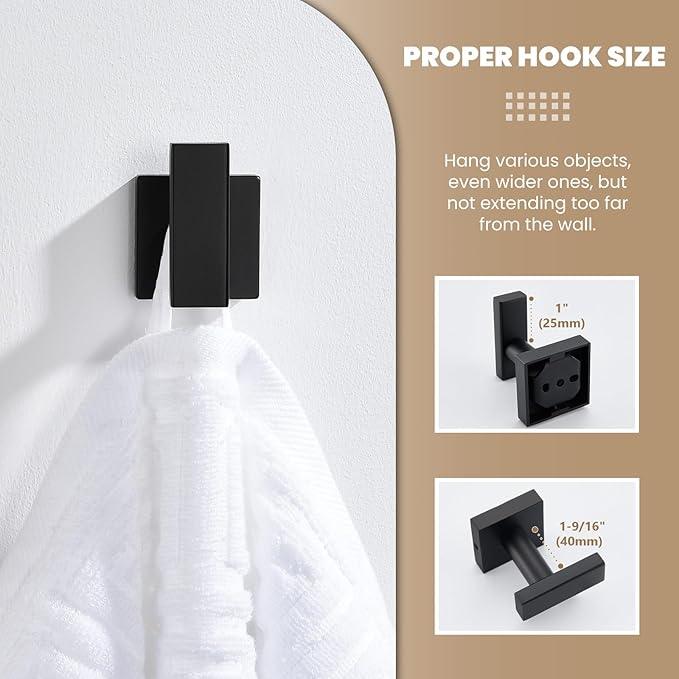 Suyar Bathroom Towel Hook, Stainless Steel Bath Robe Holder, Hand Towel Hanger Wall Mounted, Matte Black - ModernBath