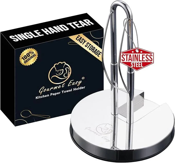 Single Hand Tear Paper Towel Holder, Anti-Slip Kitchen Towels Stand, Adjustable for Various Roll Sizes, Super Space Saver Foldable Stainless Steel Hand Towel Holder, Heavy Duty with 5-Year Warranty - ModernBath
