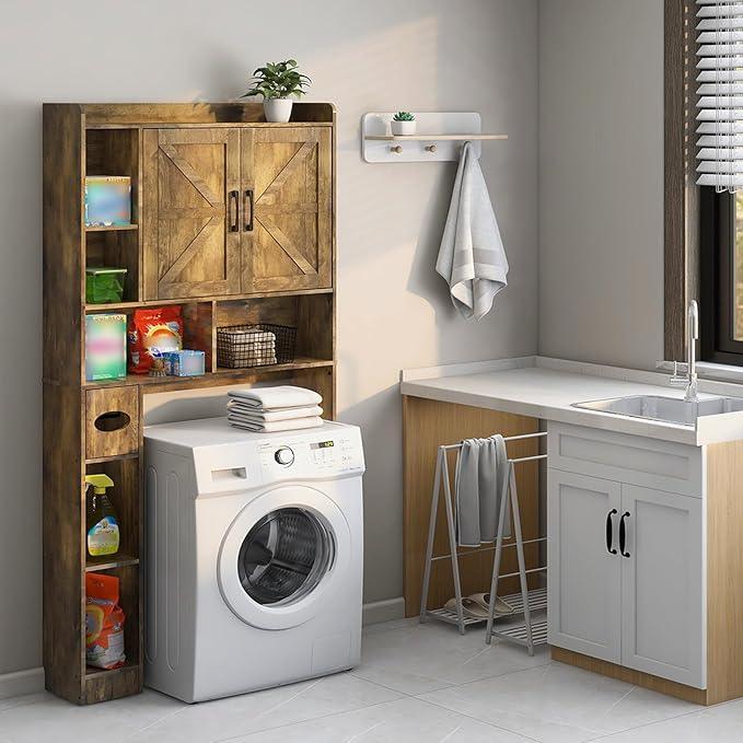 Vabches Over The Toilet Storage Cabinet, Farmhouse Storage Cabinet Over Toilet with 2 Barn Doors & Toilet Paper Holder Stand，Home Space-Saving Toilet Rack, for Bathroom, Restroom, Laundry. - ModernBath