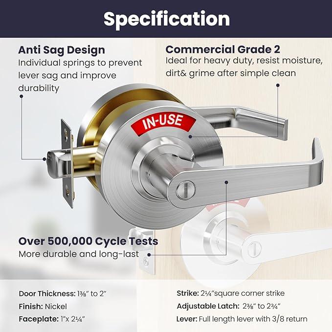 Privacy Indicator Lock Inuse or Vacant, Occupied Door Handle, Bathroom Lever Lock, ANSI Grade2 Commercial Grade, Perfect for Office Buildings, Warehouse,Bars,Gyms,Restaurant - ModernBath