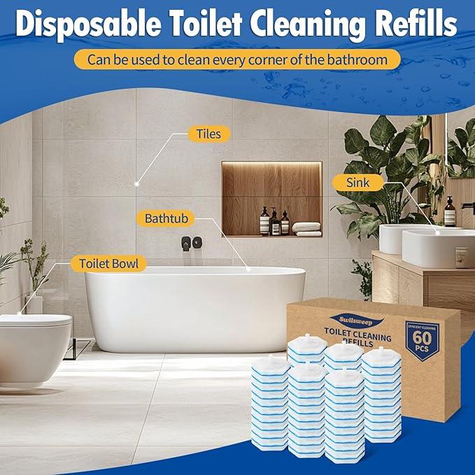 Swilsweep 80 Count Toilet Bowl Wand Refills, Disposable Toilet Cleaner Refills, Disposable Wand Heads Compatible with Clorox and The Most Toilet Brushes - ModernBath