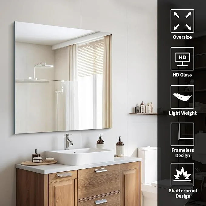 CILIBER Frameless Mirror, 39x39 inch Square Bathroom Mirrors for Wall, Upgraded Shatterproof Vanity Mirror Over Sink with Polished Edge for Bathroom,Bedroom,Living Room and Entryway - ModernBath