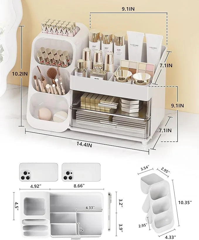 Anylady Makeup Organizer with Drawers, Skincare Organizer (Large Size Thick), Storage Box Cosmetic Display Cases, Make up Organizers for Vanity, Dresser, Desk, Kitchen, Countertop (White) - ModernBath