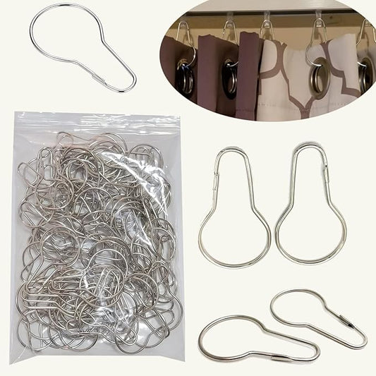 HLCM Shower Curtain Rings Hooks, Rust-Resistant Metal Shower Curtain Hooks, Stainless Steel Shower Curtain Rings for Bathroom Shower Curtain Rod (100PCS)