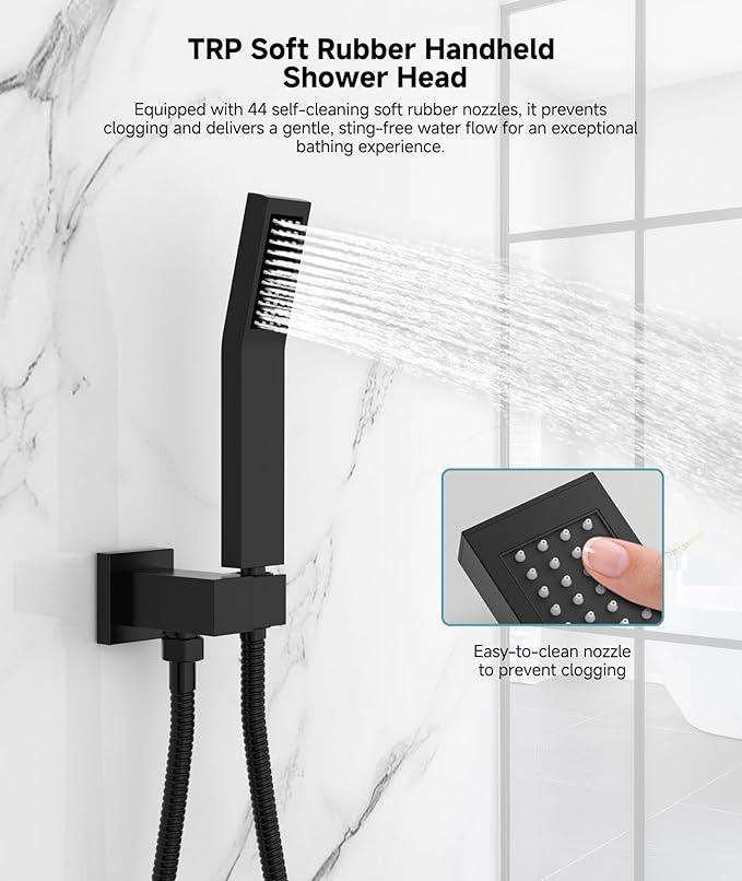 SR SUN RISE Shower System Bathroom 10 Inch Rainfall Shower Head & Handle Set Wall Mounted Rain Shower Faucet Set Matte Black - ModernBath