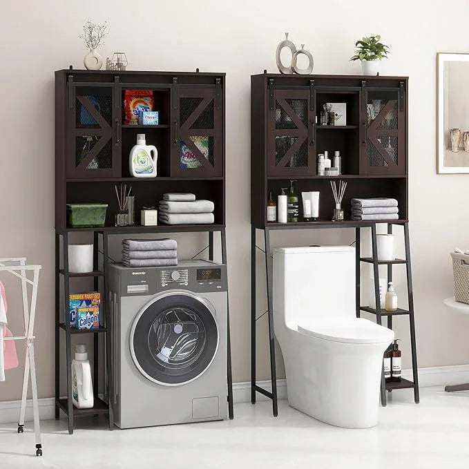 Over The Toilet Storage Cabinet, Farmhouse Storage Cabinet Over Toilet with Sliding Barn Door，Home Space-Saving Toilet Rack, for Bathroom, Restroom, Laundry(Espresso) - ModernBath