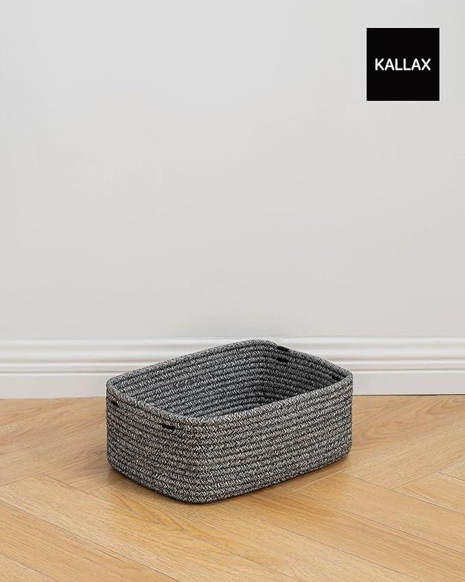 Small Woven Basket, 13.5 x 9.5 x 5 Inches, Storage Basket for Organizing, Cute Small Rope Shelf Closet Cube Storage Bins Baskets for Shelves, Dog Toy Gift Baskets Empty, 3 Pack Mixed Black - ModernBath
