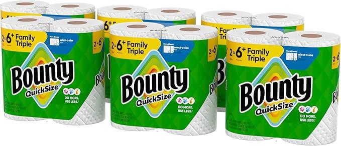 Bounty Quick-Size Paper Towels, White, 12 Family Triple Rolls = 40 Regular Rolls - ModernBath