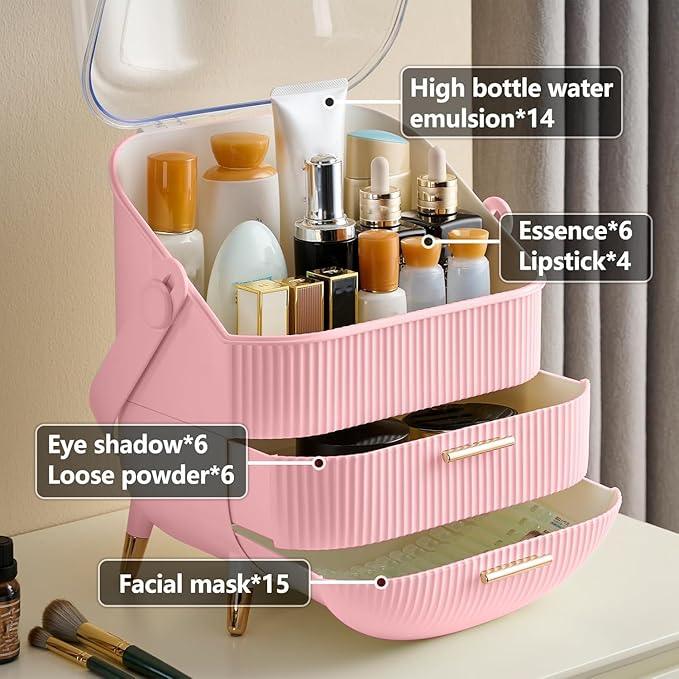 GLTAYLMY Makeup Organizer for Vanity, Cosmetics Skincare Organizers with Lid and Drawers, Cosmetic Display Cases for Countertop Bathroom Dresser, Ideal Gifts for Women - ModernBath
