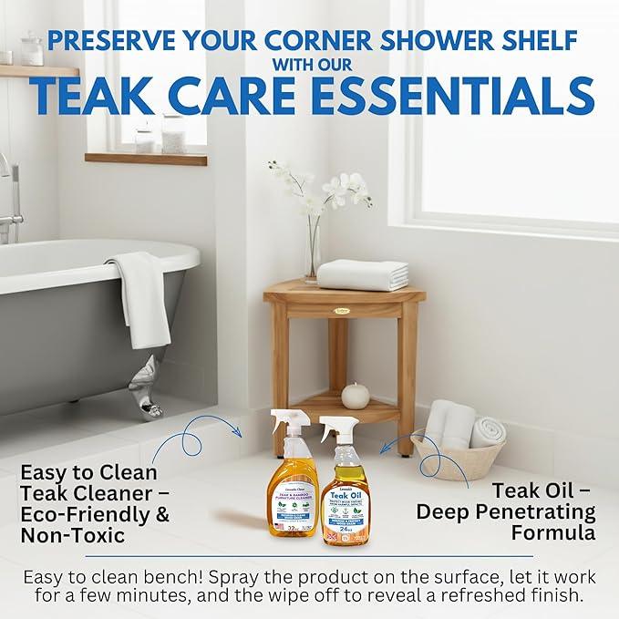 EcoDecors Snazzy Corner Waterproof Teak Wood Shower Bench Stool Seat Chair For Inside Shower Provides Safety, Storage, and Organization For Bathroom Accessories - ModernBath