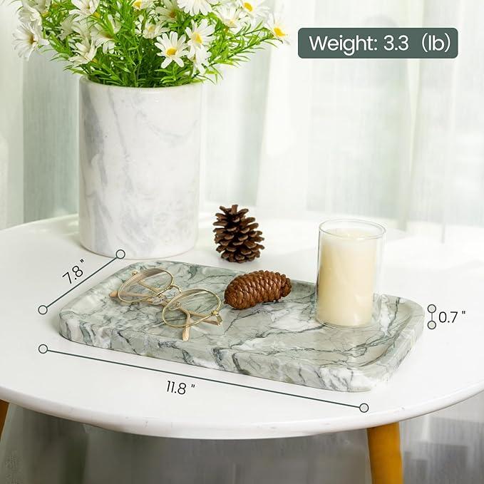 Karibiber Vanity Tray, Marble Bathroom Tray Countertop, Decorative Dresser Organizer, Green Stone for Perfume Jewelry Holder Storage for Kitchen Sink(Light Green) - ModernBath