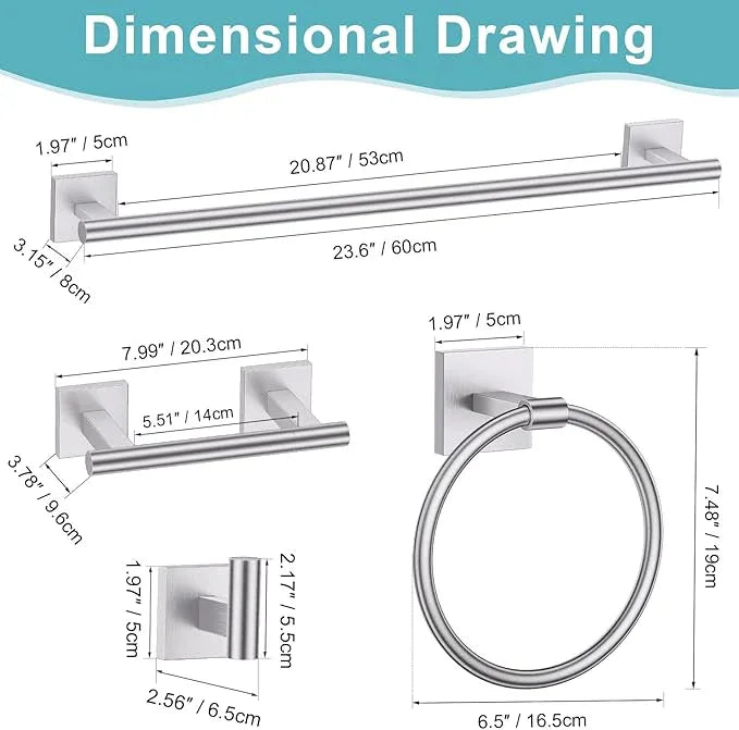 Brushed Nickel Bathroom Hardware Towel Bar Set, 5 Pieces Double Dase Toilet Paper Holder Towel Holder Set, 23.6 Inch Stainless Steel Towel Rack for Bathroom Wall Mount - ModernBath