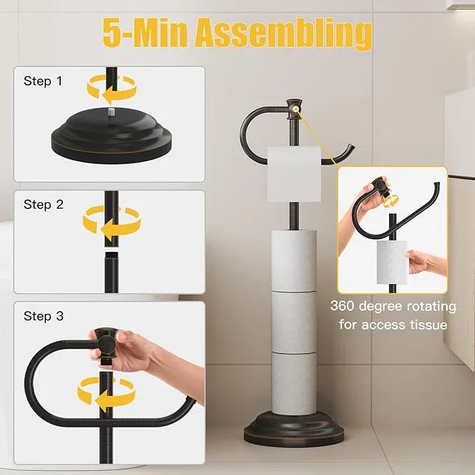 BESy Toilet Paper Holder Free Standing Bathroom Toilet Tissue Holder Stand for Floor Toilet Paper Roll Holder with Storage Hardware Accessories Rack Hand Towel Bar Oil Rubbed Bronze Stainless Steel - ModernBath