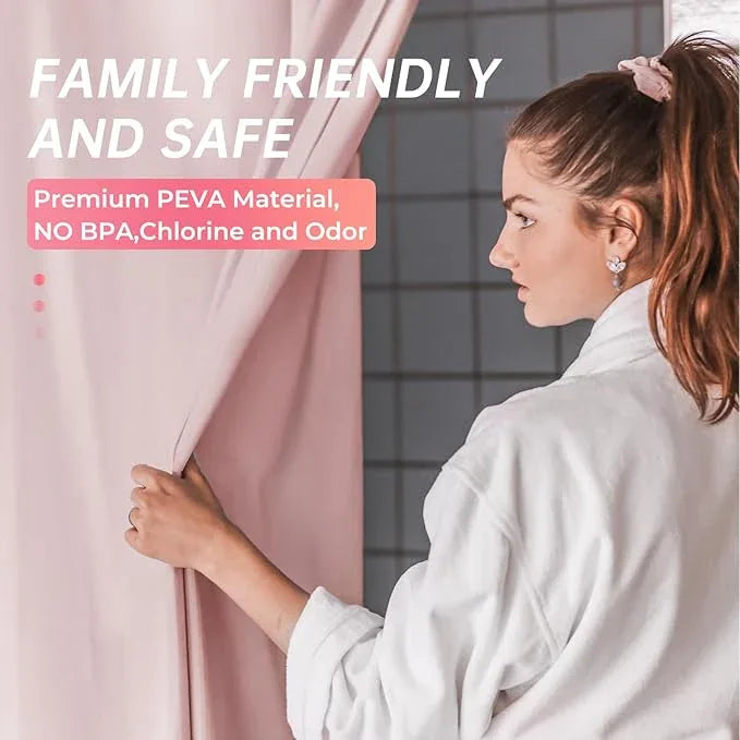 AmazerBath Light Pink Shower Curtain Plastic 72x72 Inches, Premium PEVA Shower Curtain Pink, 8G Heavy Duty Shower Curtains for Bathroom with 3 Big Weighted Stones and 12 Rustproof Grommets - ModernBath