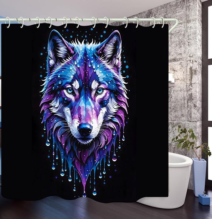 LYFANS Bathroom Using A Black Background Wolf Head 3D Shower Curtain, Luxury Bathtub Standard Shower Curtains, Waterproof and Bright Fabric Shower Curtain, Size (72x72 Inches) - ModernBath
