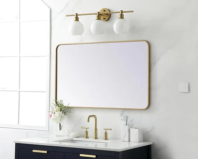 ARS Concepts Aura, Soft Corner Metal Rectangular Mirror 24X40 Inch in, Modern, Brass - ModernBath