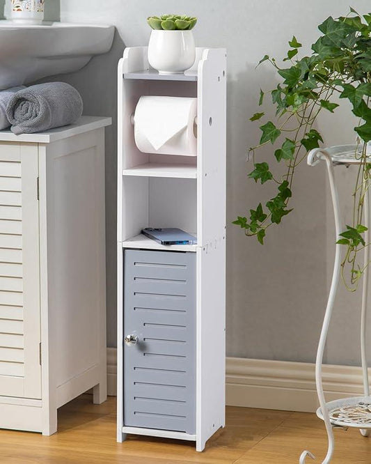 AOJEZOR Toilet Paper Holder Stand: Small Bathroom Storage Cabinet - Light Grey - White - ModernBath