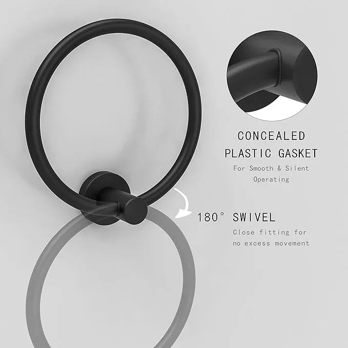 Matte Black Towel Ring, Hand Towel Holder for Bathroom Kitchen Modern Rounded Base Wall Mount SUS304 Stainless Steel - ModernBath
